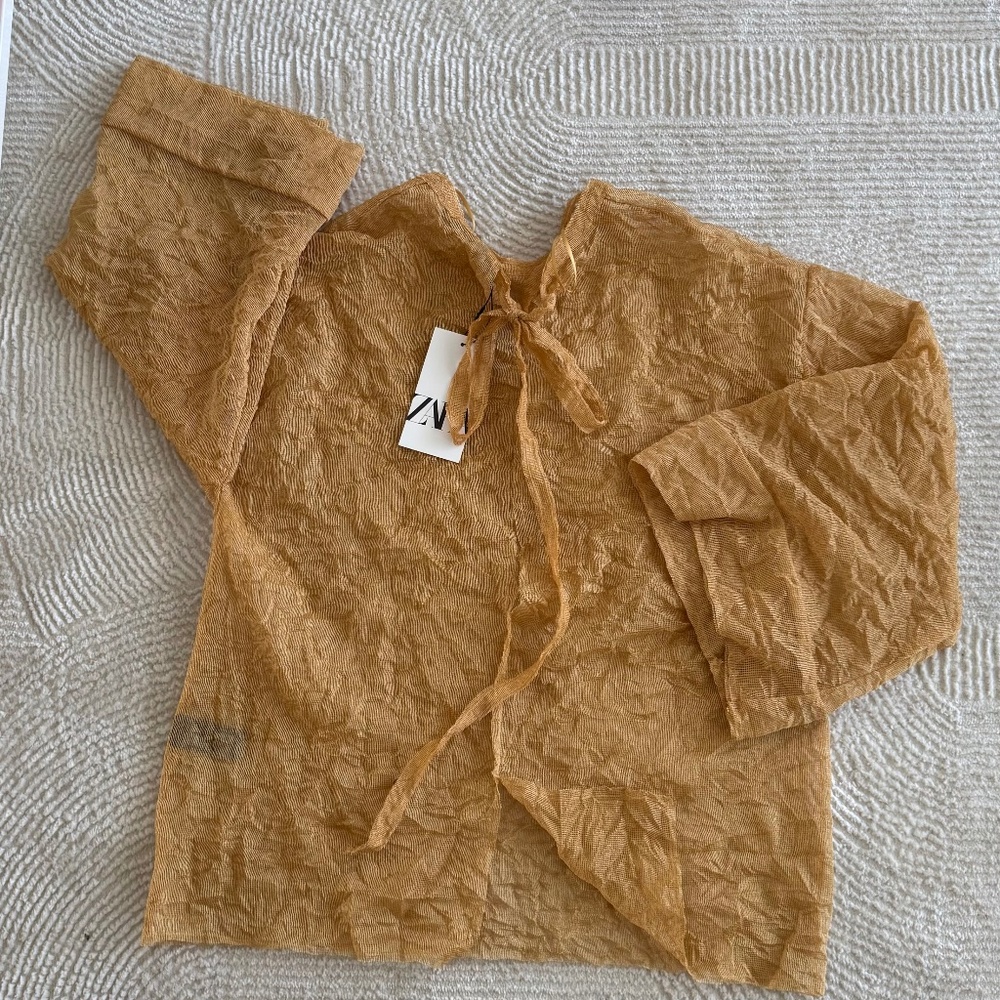 Zara Wrinkled Kimono Top Sz S Golden - Picture 6 of 8